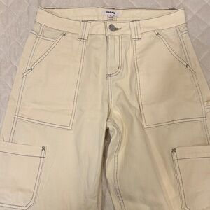 Beige Wide-Leg Cargo Pants